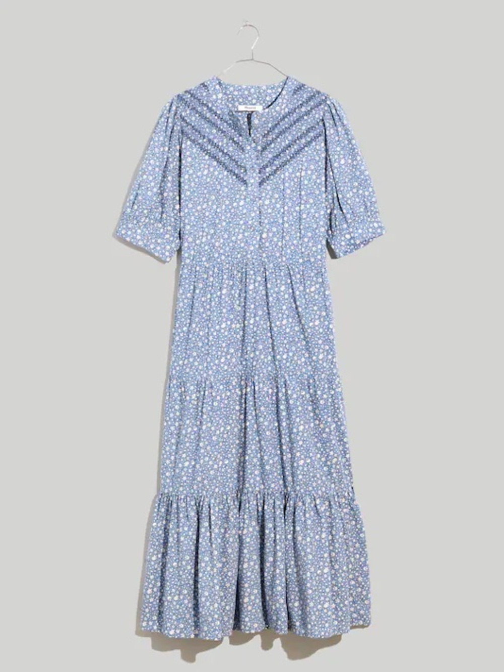 Madewell Embroidered Puff Sleeve Cottage Garden Light Blue Floral Maxi Dress Med